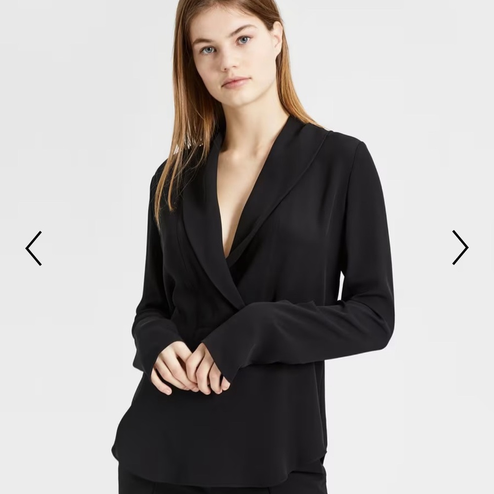 NWT Theory Silk Shawl Collar Long-Sleeve Top